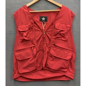 Men’s Hunting Outdoor Chore Zip Vest Red Mesh Nylon Multi Pockets Size 3XL